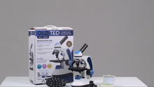 Load and play video in Gallery viewer, Old Ted Science Explorer Microscope, 40x - 1000x Magnification with Starter Instructional Guide, Slide Experimental kit including x10 Slide Specimens, x5 Blank slides, 20 Lens covers &amp; Phone Adapter
